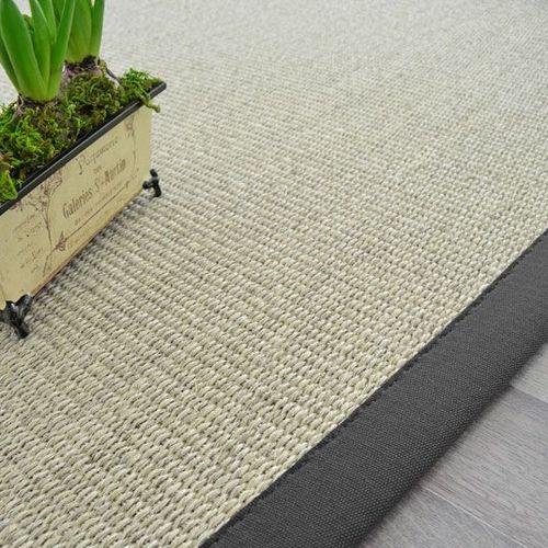 Tapis Sisal Quintana Blanchi Ganse Coton Anthracite Decoweb.Com - 160 X 230 Cm