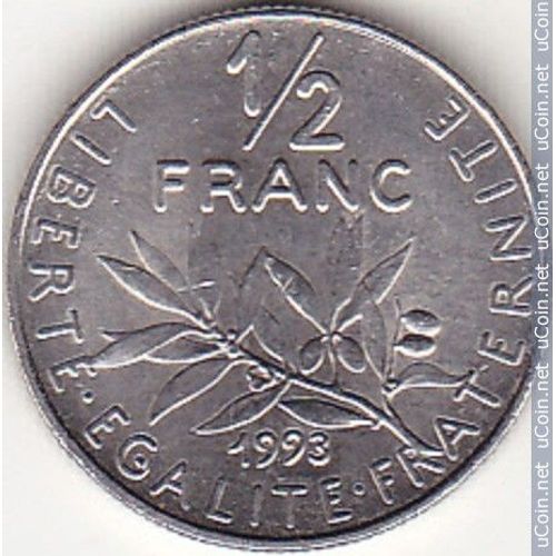 France = Pièce De 1/2 Franc, Semeuse De Roty, Année 1993, Variété Sans Différent, En Nickel.