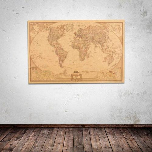 Affiche Vintage De La Carte Du Monde 1 Piece Tableau Mural Retro Papier Kraft Mat Carte Du Monde Decoration De La Maison Bar Cafe Rakuten