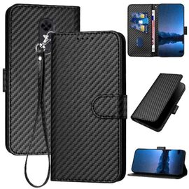 Tongez Étui Pour Xiaomi Redmi 5 Plus Surface De Fibre De Carbone Cuir Premium Avec Sangle Détachable Avec Fente Pour Carte Et Béquille - Noir
