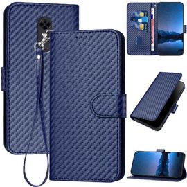 Tongez Étui Pour Xiaomi Redmi 5 Plus Surface De Fibre De Carbone Cuir Premium Avec Sangle Détachable Avec Fente Pour Carte Et Béquille - Bleu