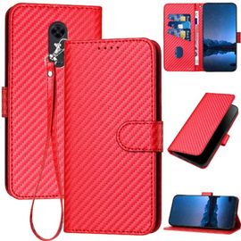Tongez Étui Pour Xiaomi Redmi 5 Plus Surface De Fibre De Carbone Cuir Premium Avec Sangle Détachable Avec Fente Pour Carte Et Béquille - Rouge