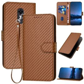 Tongez Étui Pour Xiaomi Redmi 5 Plus Surface De Fibre De Carbone Cuir Premium Avec Sangle Détachable Avec Fente Pour Carte Et Béquille - Le Brun