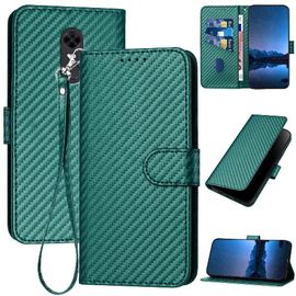 Tongez Étui Pour Xiaomi Redmi 5 Plus Surface De Fibre De Carbone Cuir Premium Avec Sangle Détachable Avec Fente Pour Carte Et Béquille - Vert Foncé