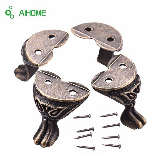 Boîte à bijoux en laiton Antique 4 X, coffret cadeau, caisse en bois, pieds décoratifs, protecteur d'angle de jambe pour les caisses en bois, boîtes de rangement