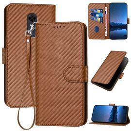 Tongez Étui Pour Xiaomi Redmi 5 Plus Avec Fente Pour Carte Et Béquille Avec Sangle Détachable Cuir Premium Surface De Fibre De Carbone - Le Brun