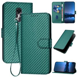 Tongez Étui Pour Xiaomi Redmi 5 Plus Avec Fente Pour Carte Et Béquille Avec Sangle Détachable Cuir Premium Surface De Fibre De Carbone - Vert Foncé