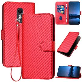 Tongez Étui Pour Xiaomi Redmi 5 Plus Avec Fente Pour Carte Et Béquille Avec Sangle Détachable Cuir Premium Surface De Fibre De Carbone - Rouge