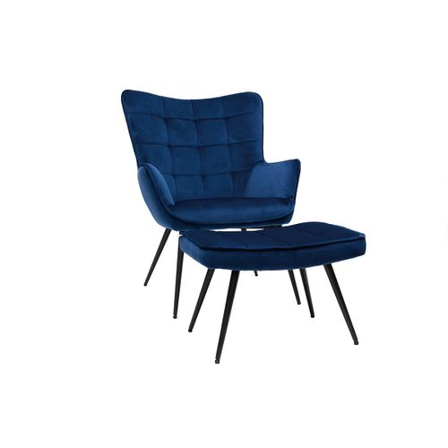 Fauteuil Avec Repose-Pieds Velours Bleu Mood