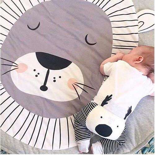 Animaux Moquette Pour Fille Garçon, Cotton Portable Doux Creeping Ramper Couverture Tapis, Lavable Jeux D'enfant Pad（Lion）