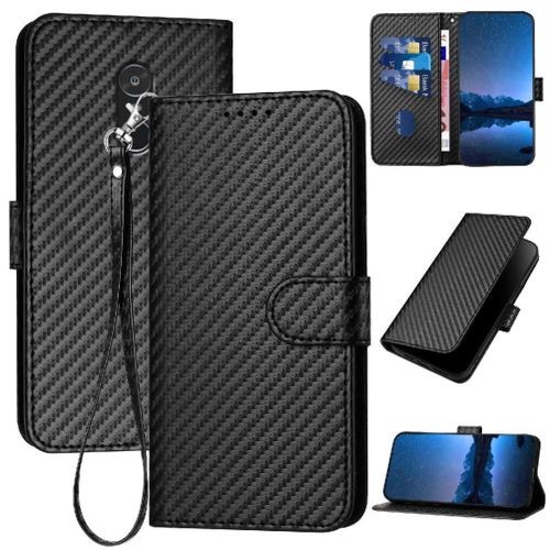 Tongez Étui Pour Xiaomi Redmi Note 4 Cuir Premium Surface De Fibre De Carbone Avec Sangle Détachable Avec Fente Pour Carte Et Béquille - Noir