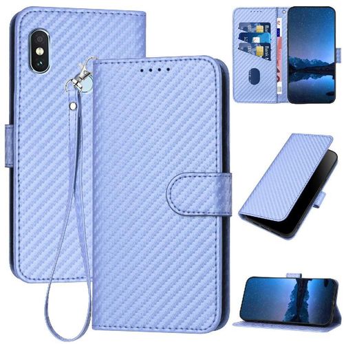 Tongez Étui Pour Xiaomi Redmi Note 5 Pro Avec Sangle Détachable Surface De Fibre De Carbone Cuir Premium Avec Fente Pour Carte Et Béquille - Violet