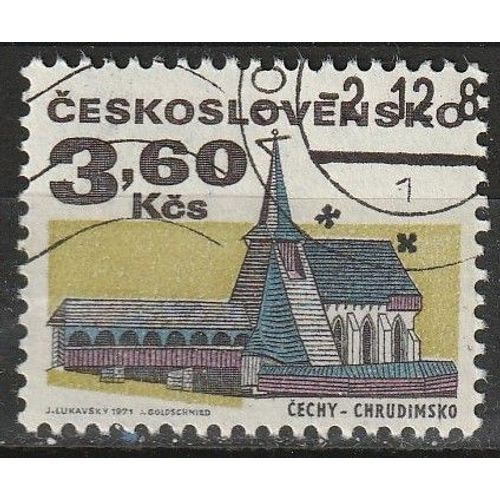 Timbre Oblitéré Tchécoslovaquie : Serie Vieux Bâtiments, Église Dans La Région De La Chrudimsko 1971 N° 1835