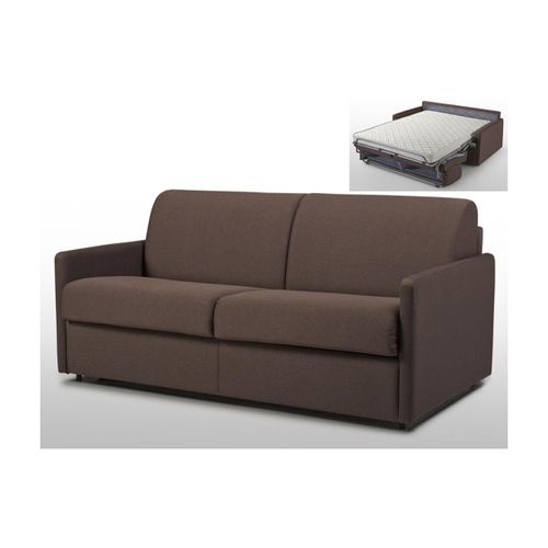 Canapé 3 Places Convertible Express En Tissu Calife - Marron - Couchage 140 Cm - Matelas 14 Cm