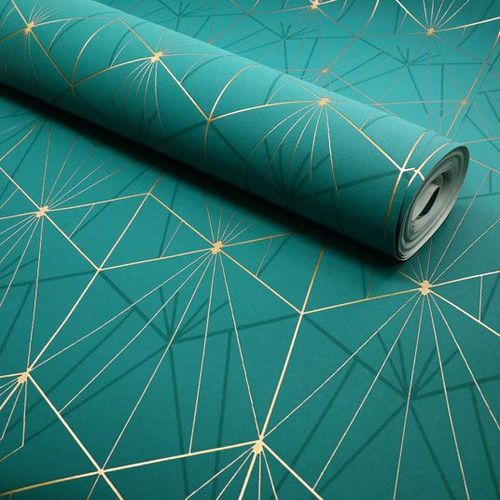 Papier peint vinyle sur intissé - Art déco - Bleu motif géométrique or decoweb.com - Rouleau(x)