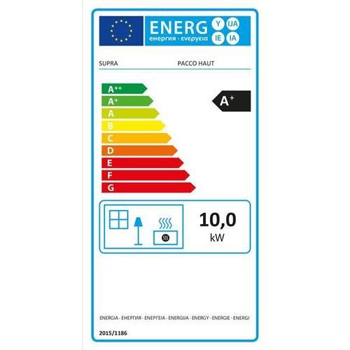 SUPRA PACCO HAUT - Poêle à bois en fonte 10 kW, haute efficacité, troncs jusqu'à 58 cm, système de nettoyage des verres, cendrier accessible, déflecteurs amovibles, double combustion