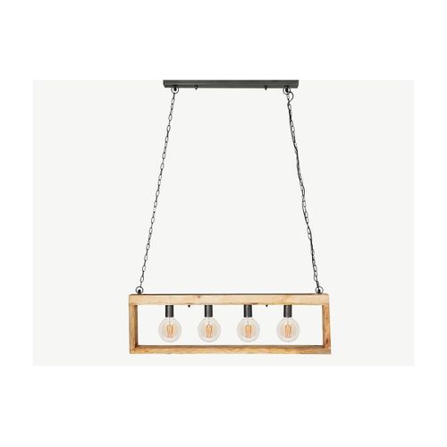 Suspension Style Industriel Caisse Rectangulaire En Bois Olius - Bois Et Métal -4 Lampes - H. 31 X L.100 Cm - Naturel Et Noir