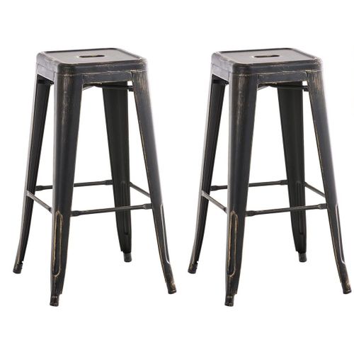 Lot De 2 Tabourets De Bar Style Industriel En Métal Avec Repose-Pieds Noir Or Vieilli Vintage Tdb10115