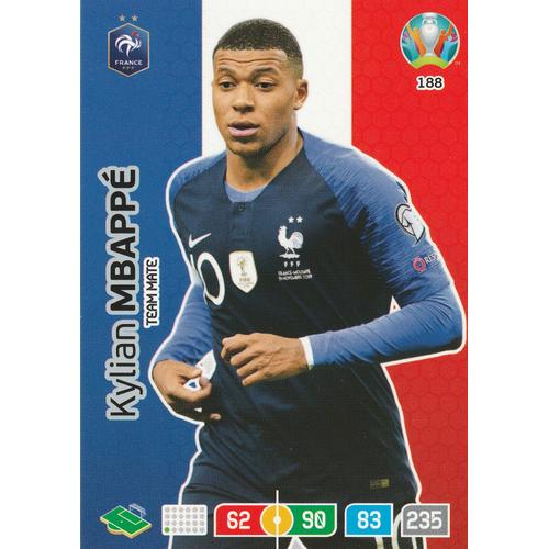 N° 188 - Carte Panini Foot Adrenalyn Xl - Uefa Euro 2020 - Kylian Mbappe - France