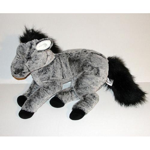 Peluche Ane Gris Chiné Soft Friends - Doudou Ane Poney Couché 40 Cm