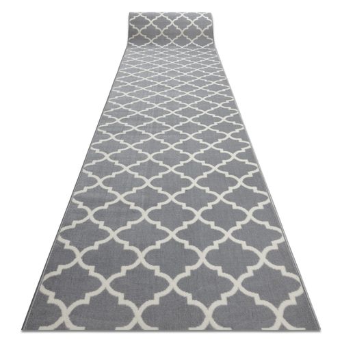 70x350 Cm Tapis De Couloir Bcf Morad Trelis Treillis Marocain Gris / Crème 70 Cm