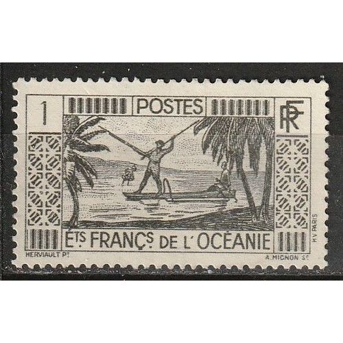 Timbre Neuf* Sans Gomme Océanie: Pêcheur Sur Embarcation Flottante 1934 N° 84