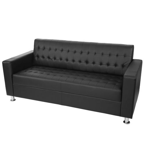 Canapé 3 Places Kunda, Sofa De Salon, Similicuir, Pieds Métalliques   Noir