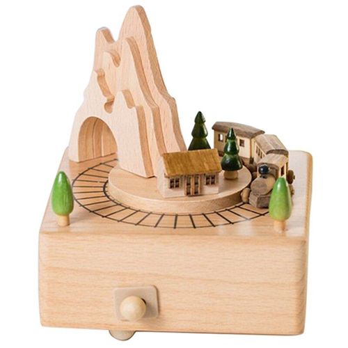 Boîte À Musique En Bois Avec Tunnel De Montagne Avec Petits Jeux De Train Magnétique Mobiles