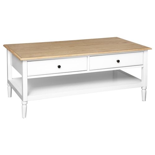 Table Basse Solen 4 Tiroirs - Pin Et Blanc