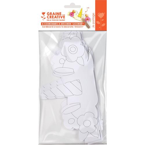 Graine Creative Sachet De 6 Couronnes En Carton A Decorer - Licorne