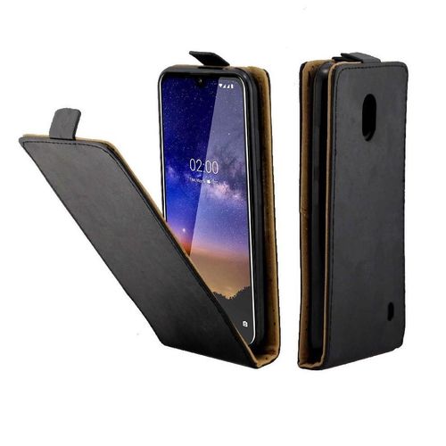 Flip Vertical Étui Pour Nokia 2.2 Fente Pour Carte Cuir Tpu Housse De Protection Style D'affaires - Noir