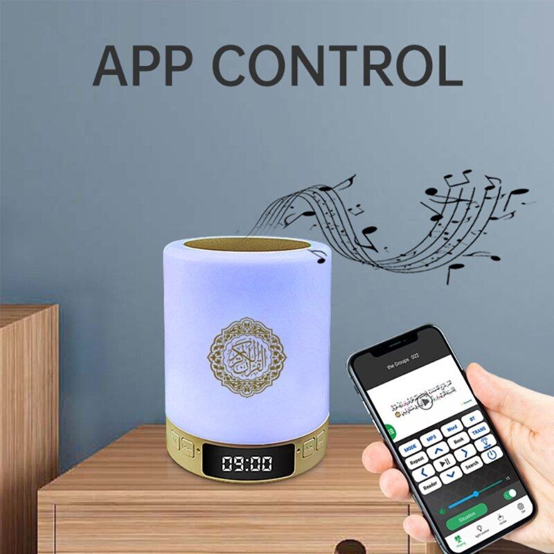 Haut parleur coran Bluetooth, veilleuse LED intelligente, commande APP, horloge AZAN