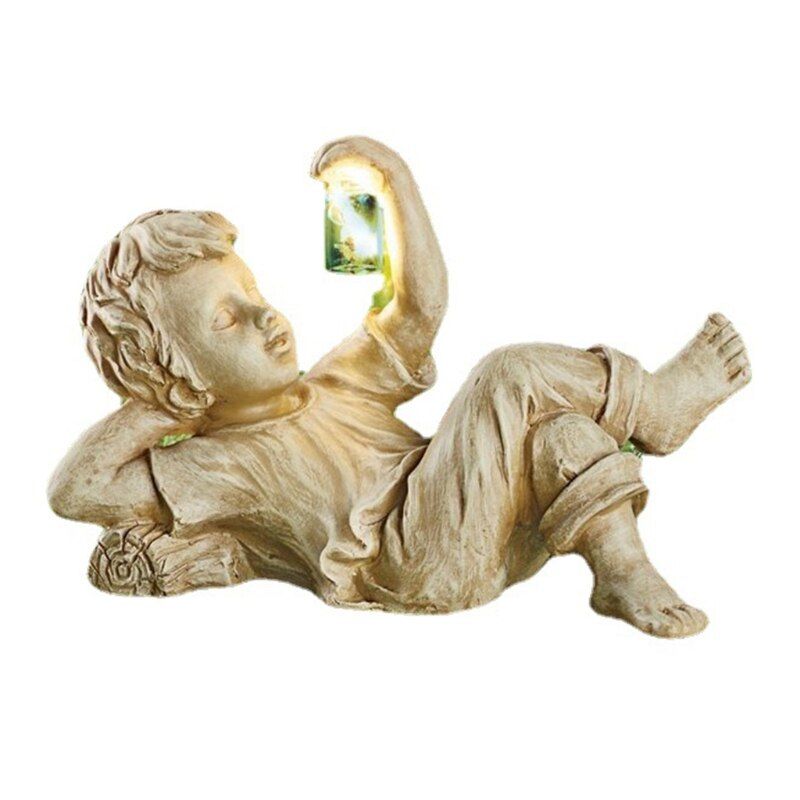 Statue de garçon ou de fille lucioles éclairées en pot ornement Figurine 