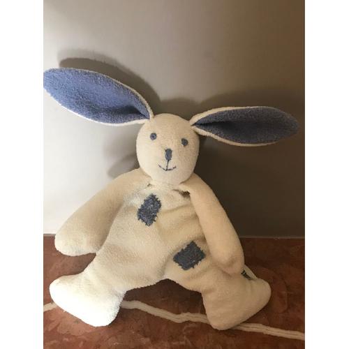 Doudou Lapin Babysun Blanc Bleu 22 Cm