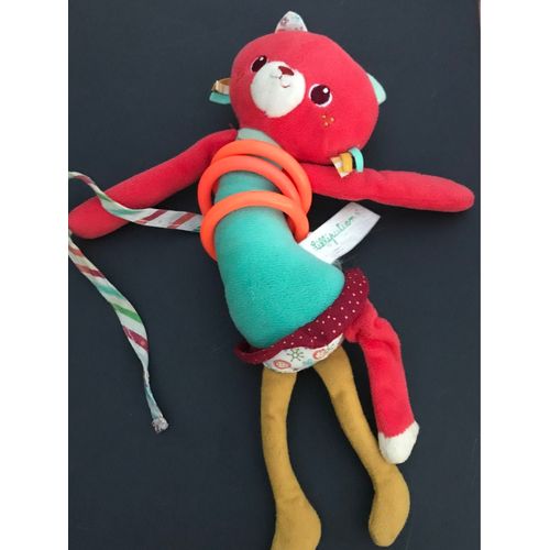 Doudou Peluche Lilliputiens Chat Colette Houlahoop Activités Rouge Orange Anneau 28cm