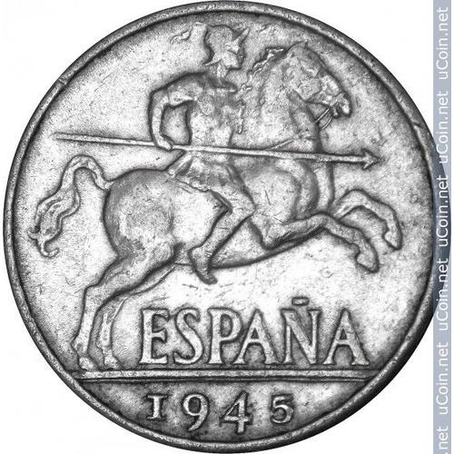 Espagne = Pièce De Monnaie De Collection De 10 Centimos De Peseta , En Aluminium, Année 1945, Cavalier - Francisco Franco