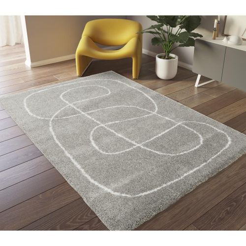 Tapis Shaggy 120x170 Rectangle Tissé Gris Et Crème Motif Abstrait Amore 9