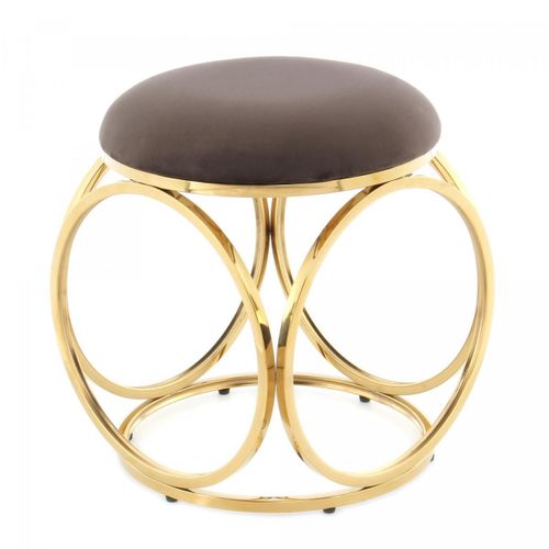 Tabouret Fait Main En Coton Zape 40x40x49 Taupe Et Or