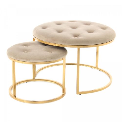 Tabouret Semi Artisanal Lot De 2 Zada 40/60x40/60x32/41 Taupe Et Or