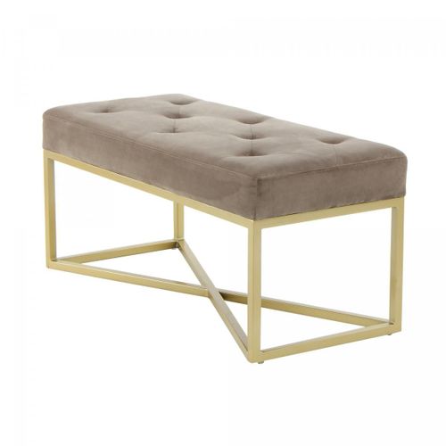 Tabouret Semi Artisanal Motif Floral Zaxe 90x40x40 Taupe Et Or
