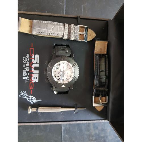 Montre Sub Chrono noire et grise 2 bracelets Rakuten