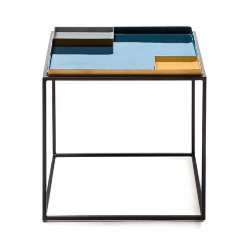 Table Basse Fait Main Ece Bleu 40x40 En Fer Motif : Contemporain