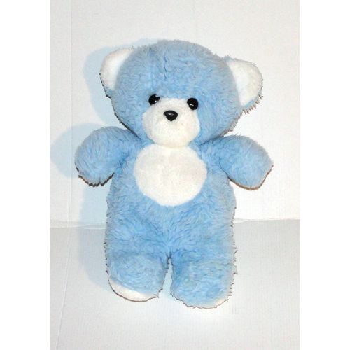 Peluche Ours Bleu Et Blanc Nounours Vintage - Doudou Ourson 31 Cm