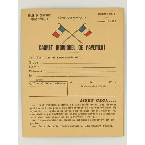 Armee Francaise Carnet Individuel De Payement Modele Sc9