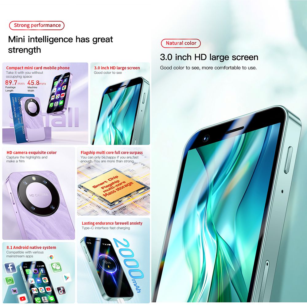Rainbuvvy F8 Pro Max 3G Mini Smartphone 3.0 pouces 1GB+16GB ... - 4