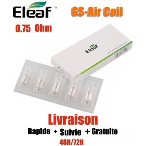 5 Résistances ELEAF GS AIR 0,75 Ohm PURE COTTON pour GS AIR, GS Air M, GS Tank, iJust Start et iStick Basic de ELEAF