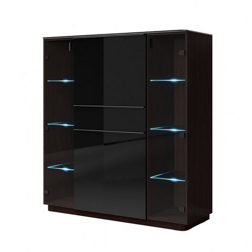 Buffet Haut Tonga Quatre Portes Et Un Tiroirs. Couleur Wengé. Led Incluses. Style Design.