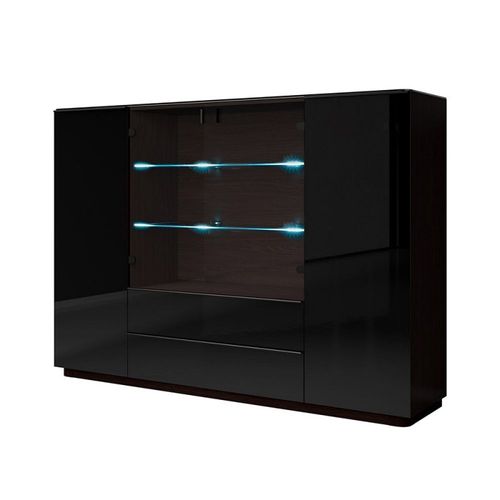 Buffet Haut Tonga Quatre Portes Et Deux Tiroirs. Couleur Wengé. Led Incluses. Style Design.