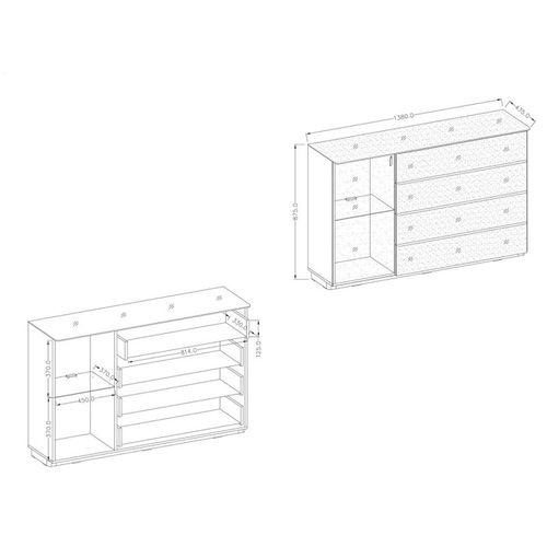 Buffet, Bahut, Enfilade Tonga 4 Tiroirs, Une Porte. Look Ultra Design. Finition Brillante. Leds Incluses