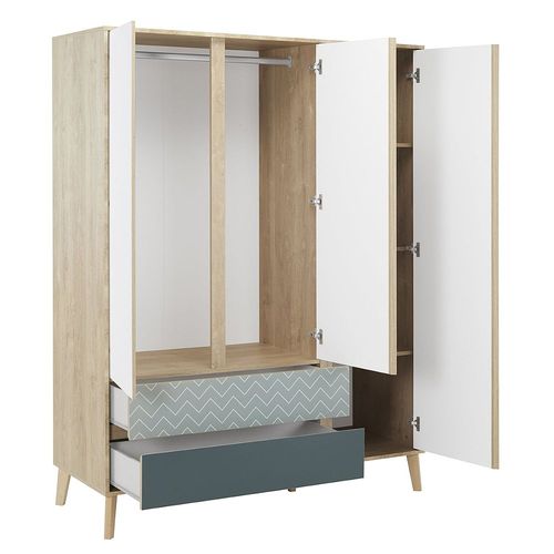 Armoire 3 Portes 2 Tiroirs Gami Larvik - Chêne Blond